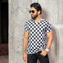 Load image into Gallery viewer, Checkered Printed Crew Neck T-shirt
