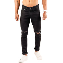 Load image into Gallery viewer, Black Knee Rips Denim Jeans
