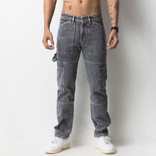 Load image into Gallery viewer, Light Grey Denim Cargo Jeans
