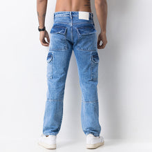 Load image into Gallery viewer, Light Blue Denim Cargo Jeans
