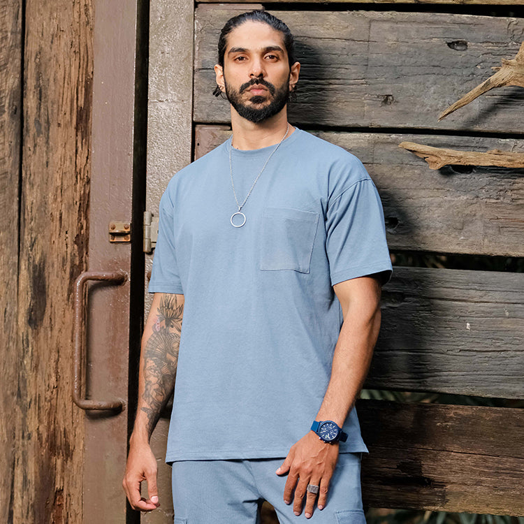 Steel Blue Oversized Pocket T-shirt