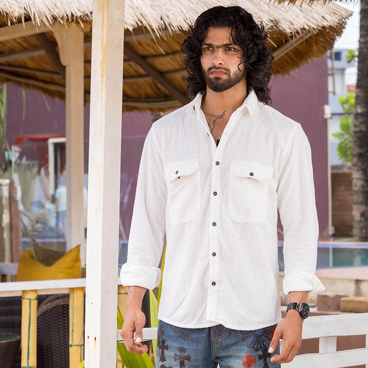 White Corduroy Long Sleeve Shirt