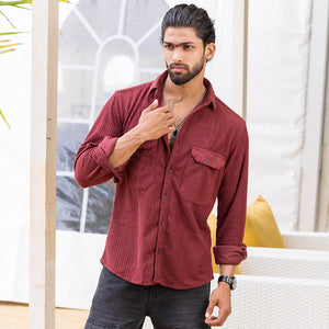 Maroon Corduroy Long Sleeve Shirt