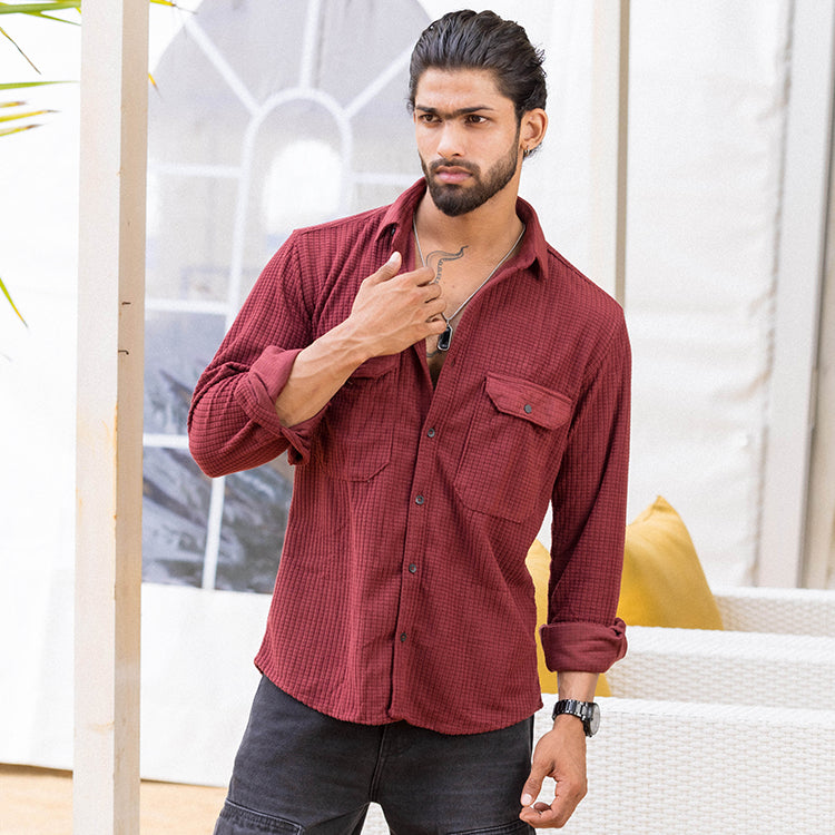 Maroon Corduroy Long Sleeve Shirt