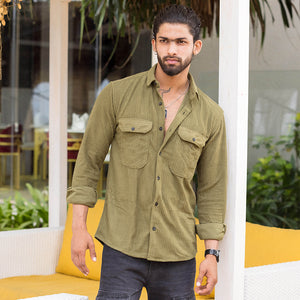Army Green Corduroy Long Sleeve Shirt