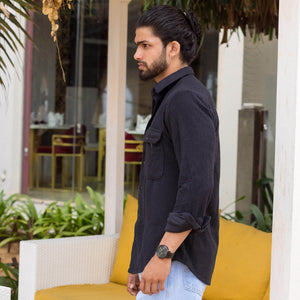 Black Corduroy Long Sleeve Shirt