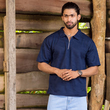 Load image into Gallery viewer, Dark Blue Zipper Polo shirt
