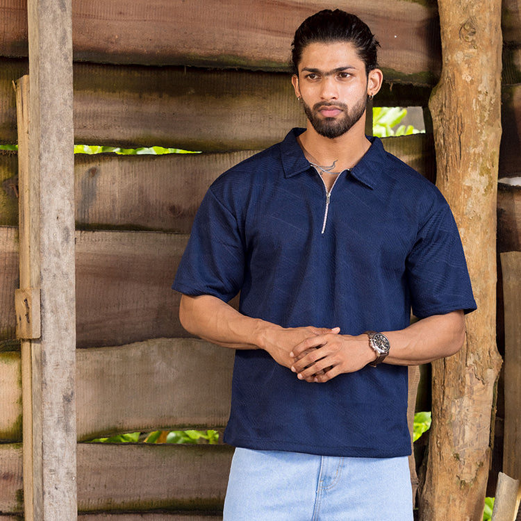Dark Blue Zipper Polo shirt