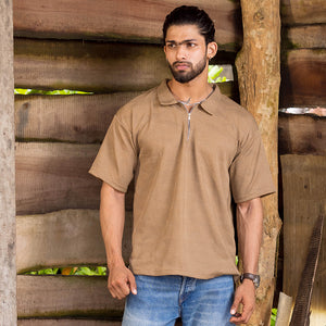 Beige Zipper Polo shirt