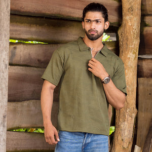 Olive Green Zipper Polo shirt