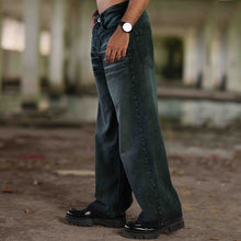 Load image into Gallery viewer, Washed Dark Green Oversized Denim Jeans
