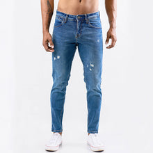 Load image into Gallery viewer, Blue Distressed Ripped Denim Jeans
