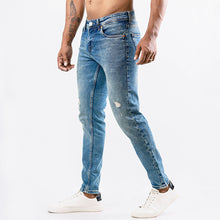 Load image into Gallery viewer, Blue Distressed Ripped Denim Jeans
