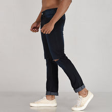 Load image into Gallery viewer, Dark Blue Knee Rips Denim Jeans
