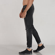 Load image into Gallery viewer, Washed Black Knee Rips Denim Jeans
