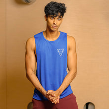 Load image into Gallery viewer, &#39;JUMP&#39; Drop Armhole Persian Blue Tank Top
