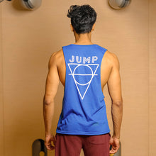 Load image into Gallery viewer, &#39;JUMP&#39; Drop Armhole Persian Blue Tank Top
