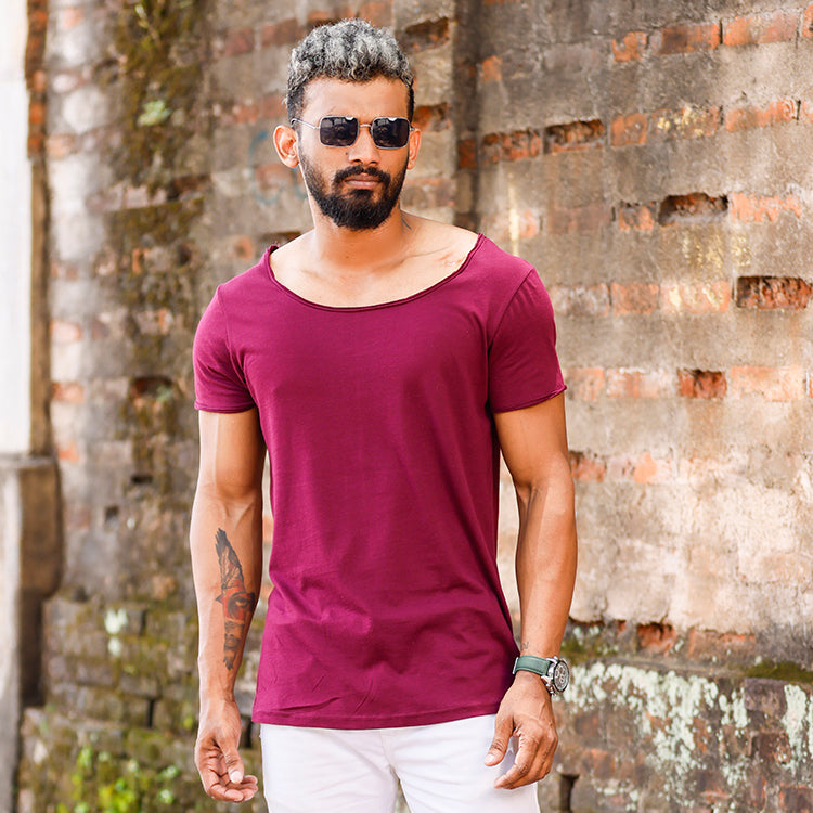 Måne rim Siesta Maroon Scoop Neck T-shirt – Jump Clothing - Sri Lanka